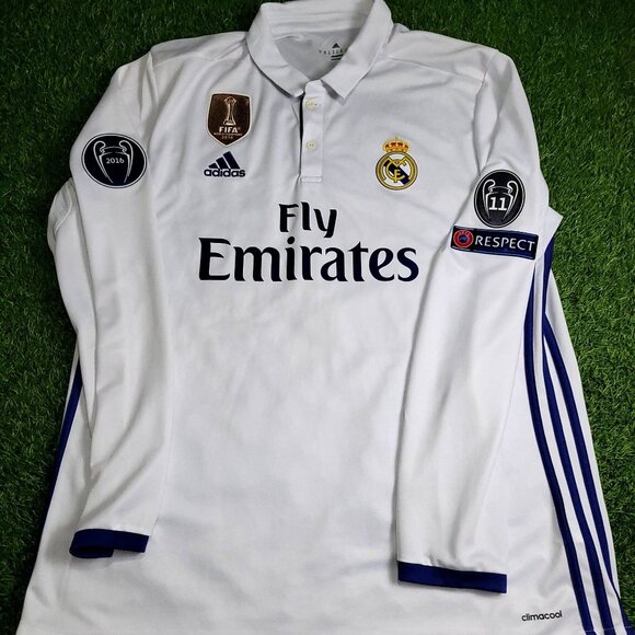 Cristiano Ronaldo Real Madrid 2016 2017 UEFA Home Long Sleeve Soccer Jersey XL - Picture 2 of 10